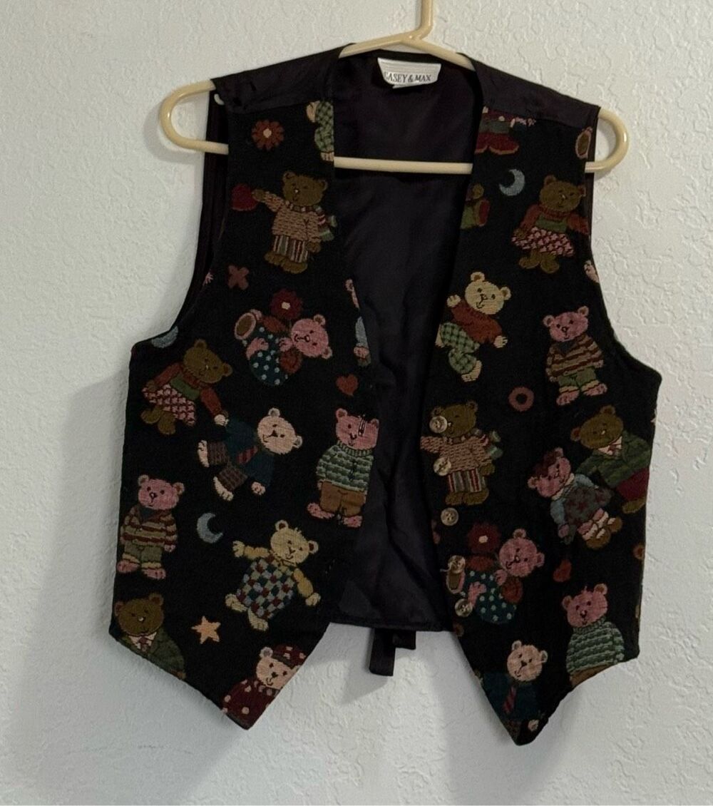 Vintage Casey & Max  Teddy Bears Women's Sleeveless Vest Size M Tapestry